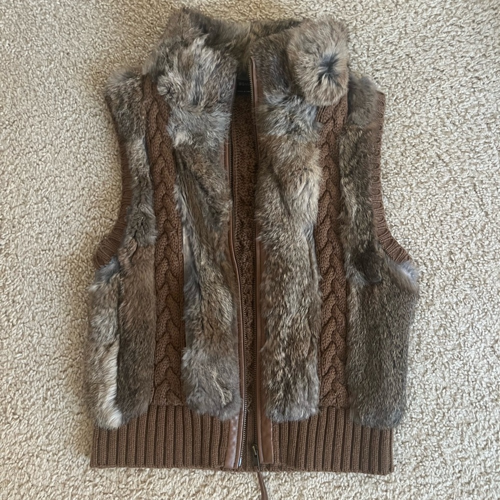 BCBGMaxAzria Brown Fur Knit Vest